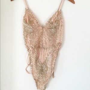 Glitzy Nude Peach Bodysuit